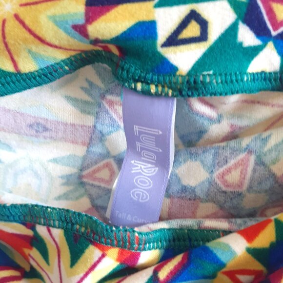 LULAROE LEGGINGS STRETCH BANDED MULTICOLOR KALEIDOSCOPE WOMENS SIZE TALL & CURVY - Picture 3 of 4